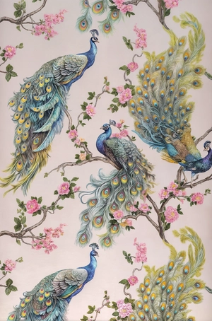 نقاشی طاووس روی شاخه