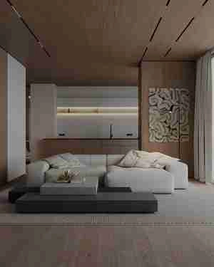 صحنه داخلی مدرن با استفاده از متریال چوب