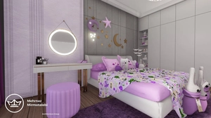 طراحی اتاق خواب نوجوان با تم بنفش