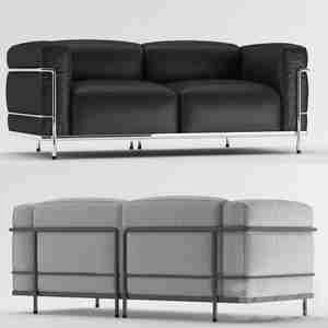 مبل چرم مشکی و سفید اداری مدل Cassina Lc3 Sofa