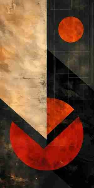 نقاشی هنری از کوه و خورشید نارنجی