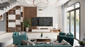 طراحی داخلی فضای نشیمن و آشپزخانه مدرن برای اسکچاپ