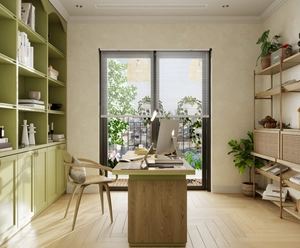 طراحی داخلی اتاق کار با تم سبز برای اسکچاپ