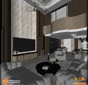 طراحی داخلی فضای نشیمن لوکس و مدرن برای اسکچاپ