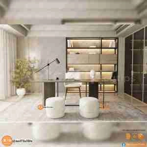 طراحی داخلی دفتر کار مینیمال و گرم برای اسکچاپ