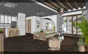 طراحی داخلی نشیمن و آشپزخانه مدرن و مینیمال برای اسکچاپ