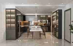 فضای داخلی آشپزخانه و نشیمن مدرن برای اسکچاپ