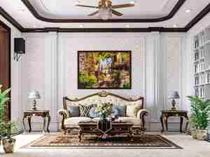 طراحی داخلی نشیمن و آشپزخانه نئوکلاسیک برای اسکچاپ