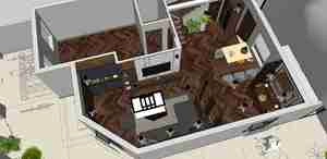 طراحی داخلی فضای نشیمن با تم چوب برای اسکچاپ