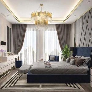 اتاق خواب مستر باطرح دیوار پشت تخت خواب