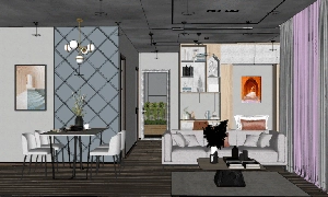 طراحی داخلی نشیمن و آشپزخانه مدرن برای اسکچاپ