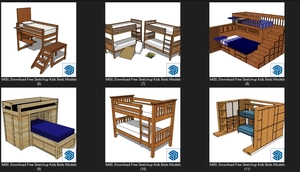 تخت های چوبی دو طبقه برای اتاق کودک + آبجکت اسکچاپ
