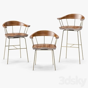 ست صندلی بلند و کوتاه چوبی و فلز ظریف