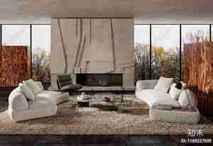 فضای نشیمن داخلی مینیمال با منظره جنگلی برای اسکچاپ