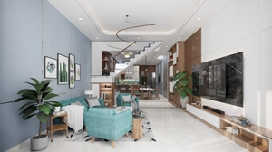 طراحی داخلی فضای نشیمن و آشپزخانه مدرن برای اسکچاپ