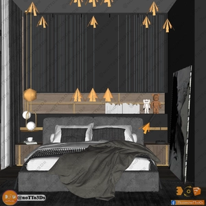 طراحی داخلی فضای اتاق خواب مستر مدرن و شیک برای اسکچاپ