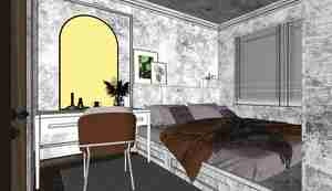 طراحی داخلی اتاق خواب مدرن با تم رنگی آبی برای اسکچاپ