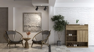 طراحی داخلی نشیمن و آشپزخانه و تراس کوچک برای اسکچاپ