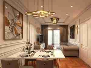طراحی داخلی نشیمن و آشپزخانه به سبک کلاسیک برای اسکچاپ