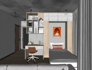 طراحی داخلی نشیمن و آشپزخانه مدرن برای اسکچاپ