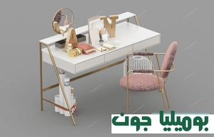میز آرایش پایه های استیل طلایی و صندلی صورتی