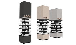 طراحی ویترین و قفسه فروشگاه لوازم آرایشی برای اسکچاپ