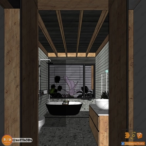 طراحی سرویس بهداشتی و حمام مدرن وان مشکی برای اسکچاپ