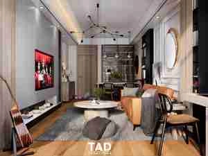 طراحی داخلی فضای نشیمن و آشپزخانه مدرن و لوکس برای اسکچاپ