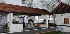 طراحی داخلی و نما ویلا مدرن با سقف شیبدار برای اسکچاپ