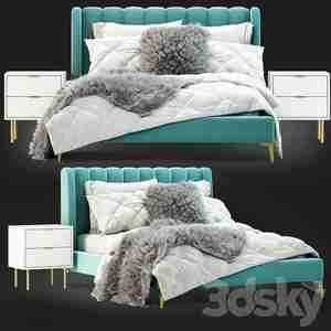 آبجکت سه بعدی تخت خواب مدرن با عسلی کنارش Pottery Barn Avalon Channel Stitch Bed