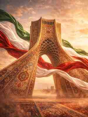 طراحی برج آزادی تهران با پرچم ایران