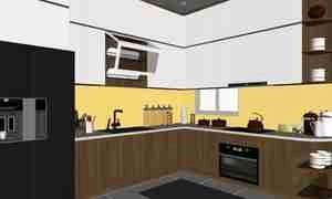 طراحی داخلی نشیمن و آشپزخانه مدرن برای اسکچاپ