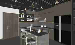 طراحی داخلی نشیمن و آشپزخانه مدرن و مینیمال برای اسکچاپ