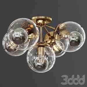 لوستر پایه کوتاه با حباب های شیشه ای دایره Globes Brushed Brass and Clear Glass