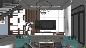 طراحی داخلی فضای نشیمن و آشپزخانه مدرن برای اسکچاپ