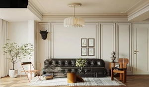 طراحی دکوراسیون با آجر قرمز و مبل مشکی