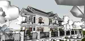 طراحی ویلا و باغ کلاسیک  برای اسکچاپ