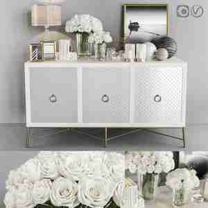 کنسول دکوری رنگ سفید با لوازم دکوریNeiman Marcus Sideboard Set