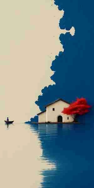 بک گراند دریا و خانه و آبی