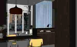 طراحی داخلی نشیمن و آشپزخانه مدرن برای اسکچاپ