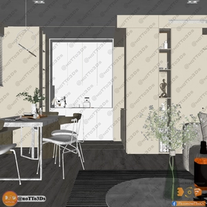 طراحی داخلی نشیمن و آشپزخانه لوکس و مدرن برای اسکچاپ