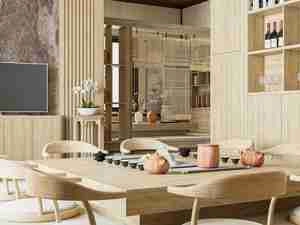 طراحی داخلی آشپزخانه و اتاق چایی خوری به سبک ژاپنی برای اسکچاپ