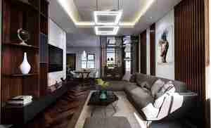 طراحی داخلی فضای نشیمن با تم چوب برای اسکچاپ