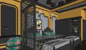 طراحی داخلی اتاق خواب هتلی برای اسکچاپ