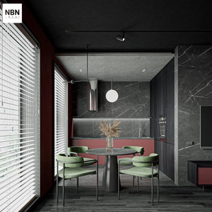 طراحی داخلی نشیمن و آشپزخانه مینیمال با تم مشکی برای اسکچاپ