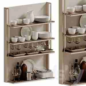 شلف چوبی و ظروف آشپزخانه