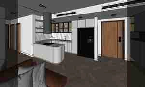 طراحی داخلی نشیمن و آشپزخانه مدرن و مینیمال برای اسکچاپ