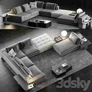 ست چیده شده با تم طوسی مبل و مبل پهن Minotti Lawrence Sofa