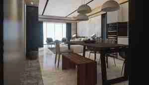 طراحی داخلی نشیمن و آشپزخانه مدرن برای اسکچاپ