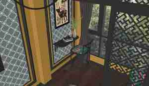 طراحی داخلی اتاق خواب هتلی برای اسکچاپ